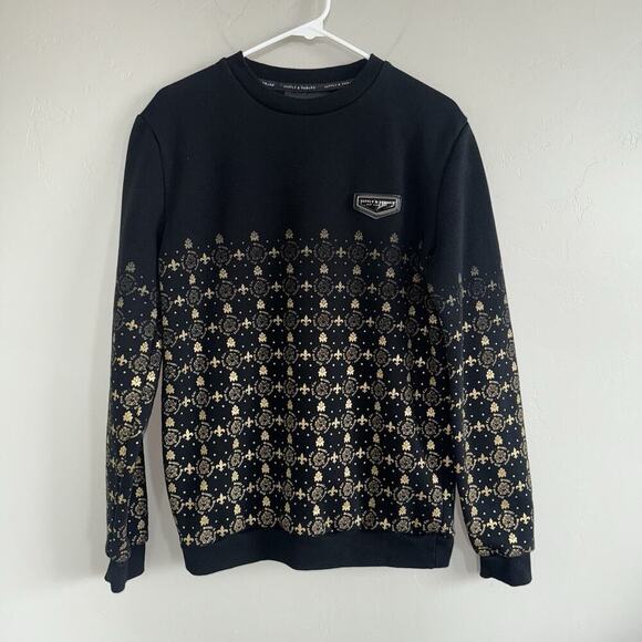Supply & Demand Black and Gold Monogram Crew Neck Sweatshirt Mens Size S - Picture 5 of 10